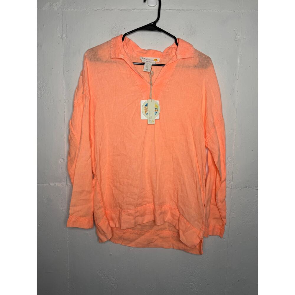 NEW C&C California 100% Linen Neon Orange Tunic Size Small